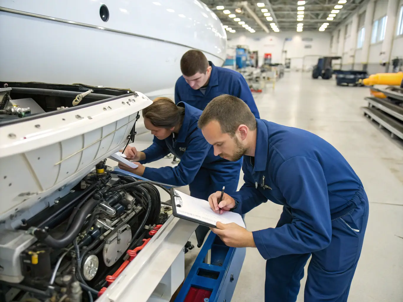 A photo of a YachtServ technician using diagnostic tools to assess a yacht's system, emphasizing the company's commitment to precision and quality.