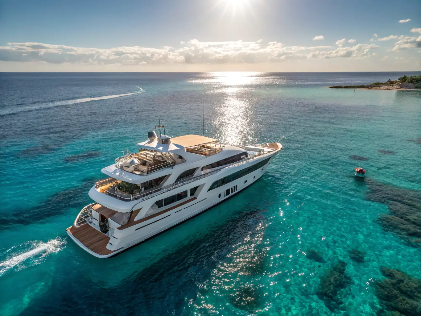 A stunning Sunseeker yacht cruising along the coastline, highlighting its elegant lines and open deck spaces. The image should evoke a feeling of freedom and excitement.